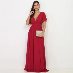 Discount La Modeuse Robe longue à manches papillons Rouge