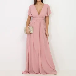 New La Modeuse Robe longue à manches papillons VieuxRose
