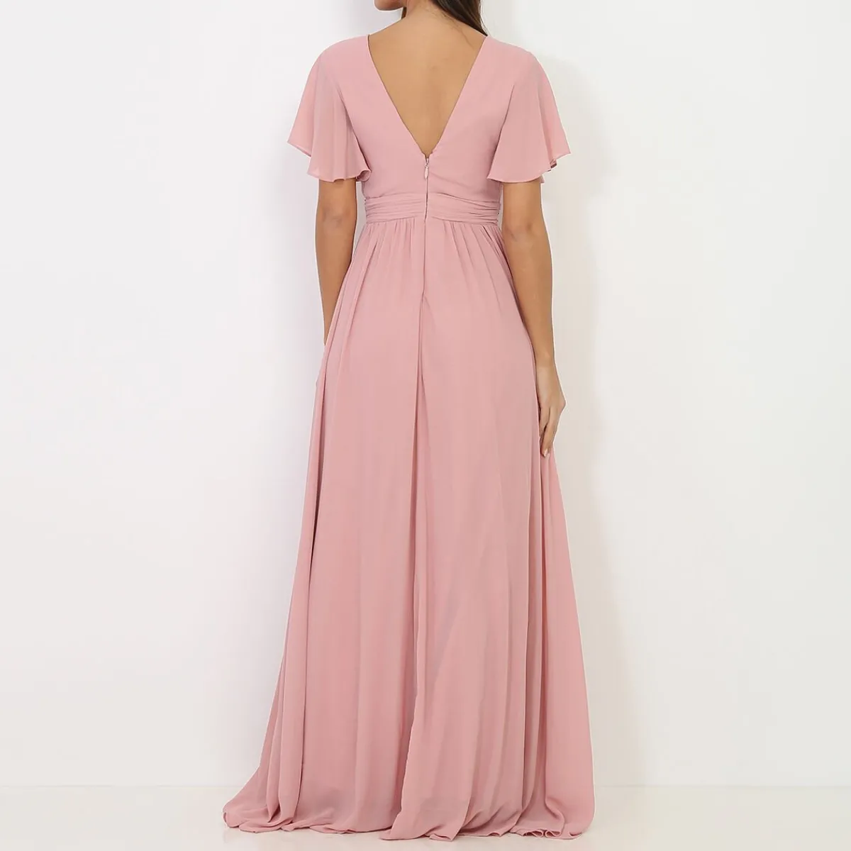 New La Modeuse Robe longue à manches papillons VieuxRose