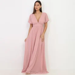 New La Modeuse Robe longue à manches papillons VieuxRose