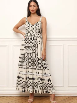 Discount La Modeuse Robe longue à motif ethnique Noir