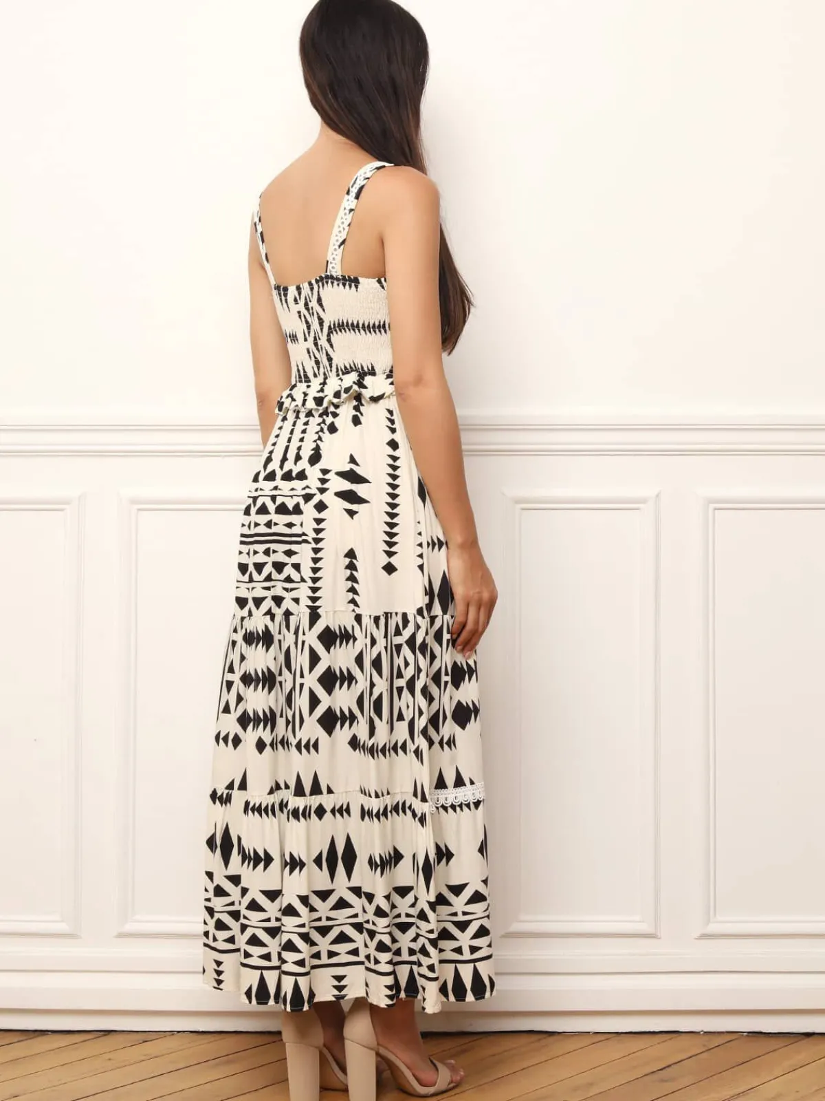Discount La Modeuse Robe longue à motif ethnique Noir