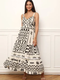Discount La Modeuse Robe longue à motif ethnique Noir