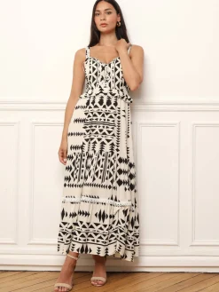 Discount La Modeuse Robe longue à motif ethnique Noir
