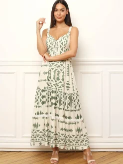 Online La Modeuse Robe longue à motif ethnique Vertclair