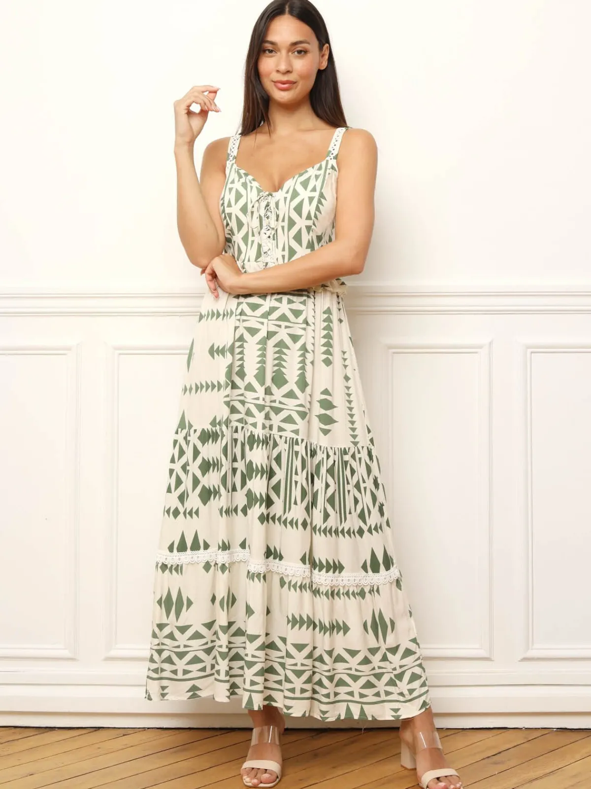Online La Modeuse Robe longue à motif ethnique Vertclair