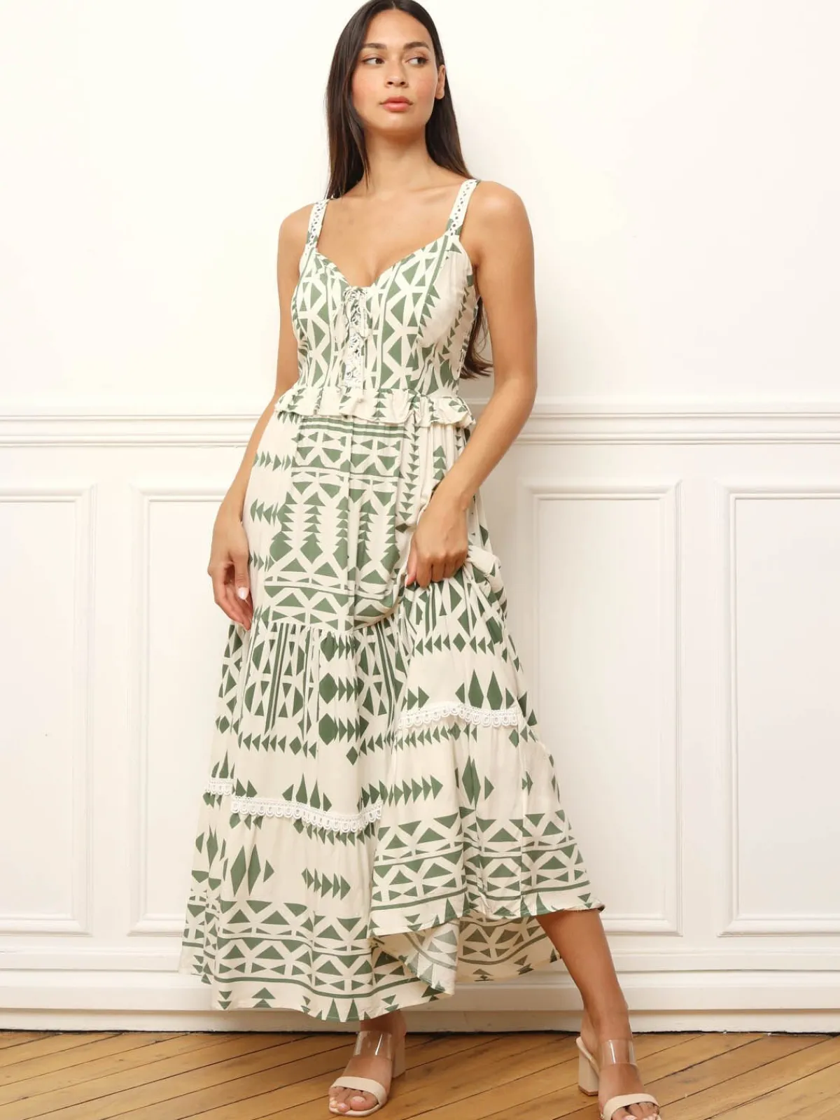 Online La Modeuse Robe longue à motif ethnique Vertclair