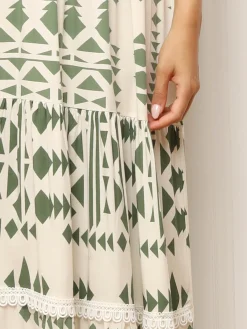 Online La Modeuse Robe longue à motif ethnique Vertclair