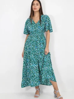 Hot La Modeuse Robe longue à motif tacheté Vert