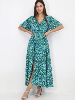 Hot La Modeuse Robe longue à motif tacheté Vert