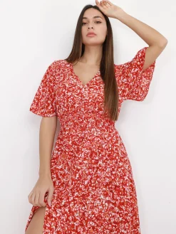 Discount La Modeuse Robe longue à motif tacheté Rouge