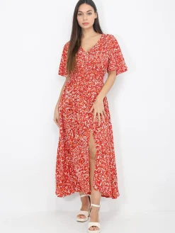 Discount La Modeuse Robe longue à motif tacheté Rouge