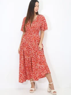 Discount La Modeuse Robe longue à motif tacheté Rouge