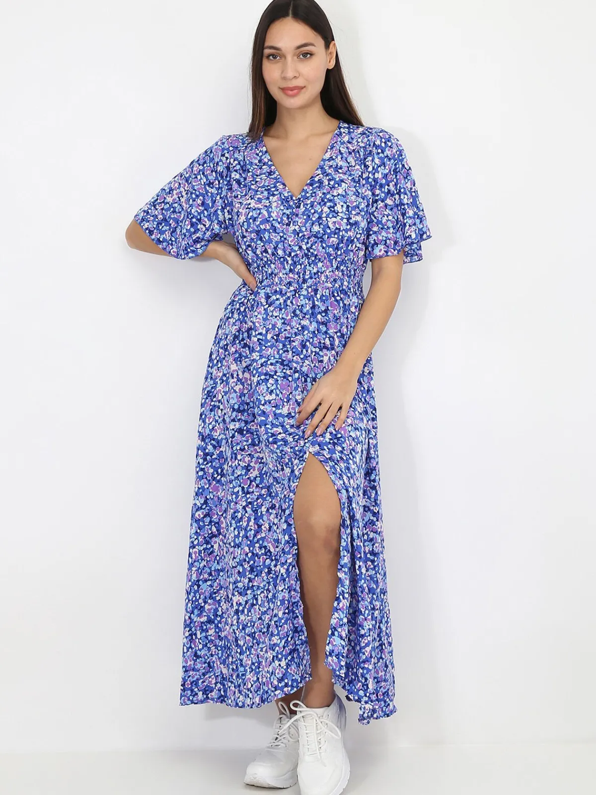 Best La Modeuse Robe longue à motif tacheté Bleu