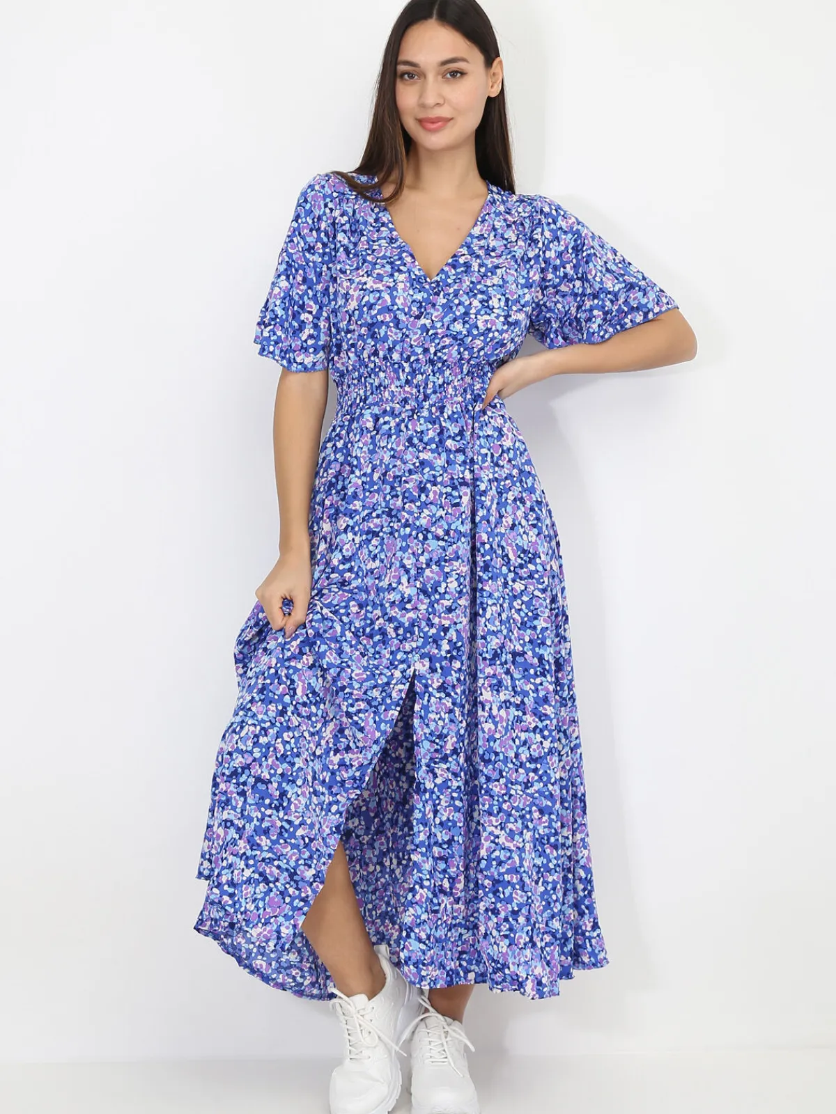 Best La Modeuse Robe longue à motif tacheté Bleu