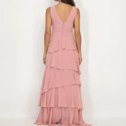 Discount La Modeuse Robe longue à volants VieuxRose