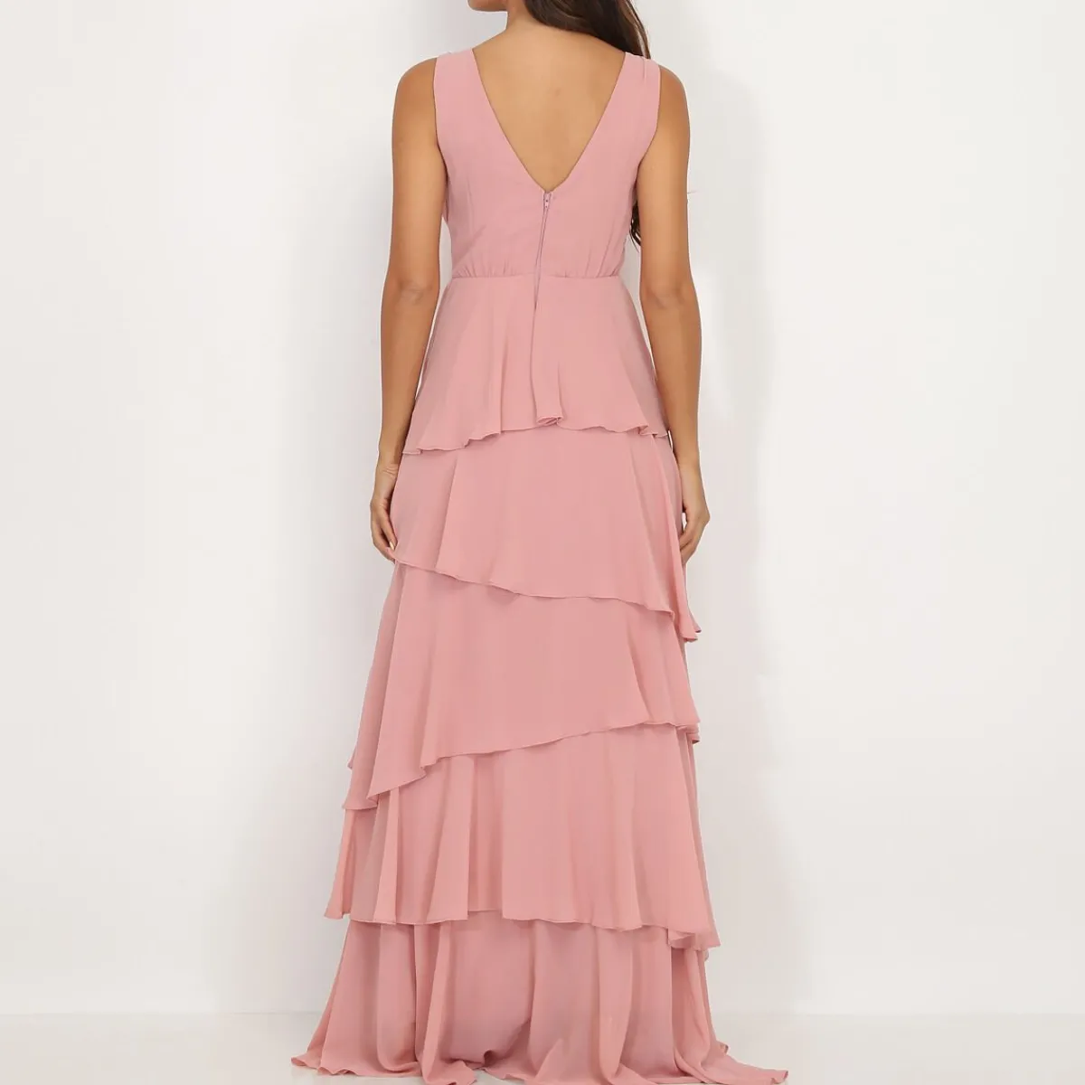 Discount La Modeuse Robe longue à volants VieuxRose