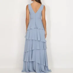 Clearance La Modeuse Robe longue à volants BleuGivré