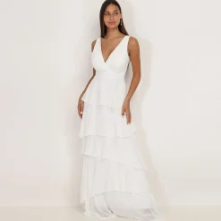 La Modeuse Robe longue à volants Blanc