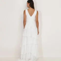 La Modeuse Robe longue à volants Blanc