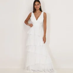 La Modeuse Robe longue à volants Blanc