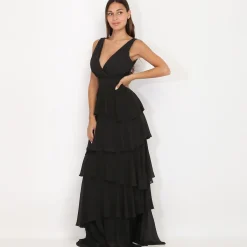 New La Modeuse Robe longue à volants Noir