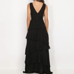 New La Modeuse Robe longue à volants Noir