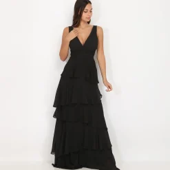 New La Modeuse Robe longue à volants Noir