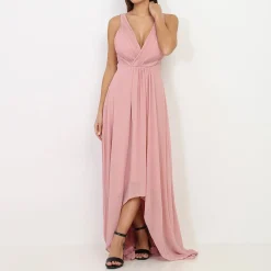 Hot La Modeuse Robe longue asymétrique VieuxRose