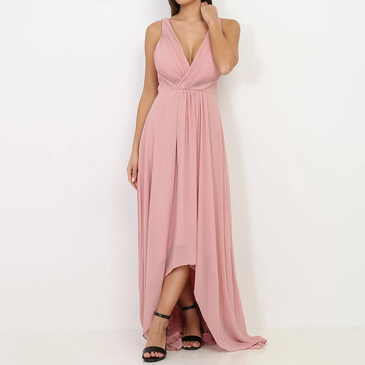Hot La Modeuse Robe longue asymétrique VieuxRose