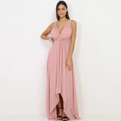 Hot La Modeuse Robe longue asymétrique VieuxRose