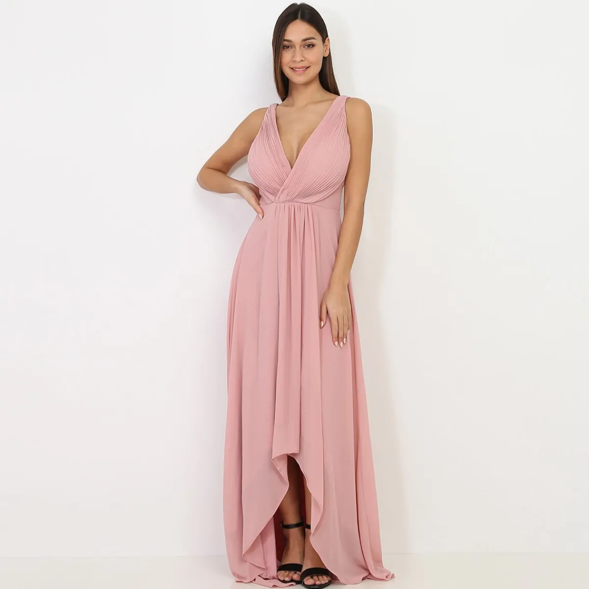 Hot La Modeuse Robe longue asymétrique VieuxRose