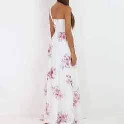 Sale La Modeuse Robe longue asymétrique à fleurs Blanc