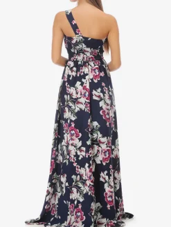 New La Modeuse Robe longue asymétrique fleurie BleuMarine