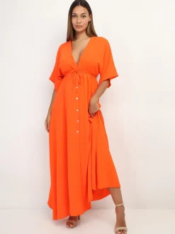 La Modeuse Robe longue boutonnée à fente Orange