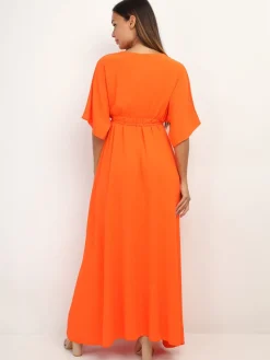 La Modeuse Robe longue boutonnée à fente Orange