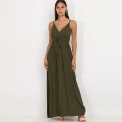 Best La Modeuse Robe longue cache coeur Kaki