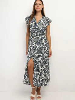 Best La Modeuse Robe longue cache c艙ur à imprimé feuilles Bleu