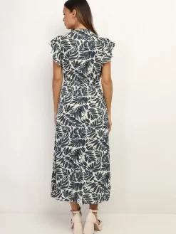 Best La Modeuse Robe longue cache c艙ur à imprimé feuilles Bleu