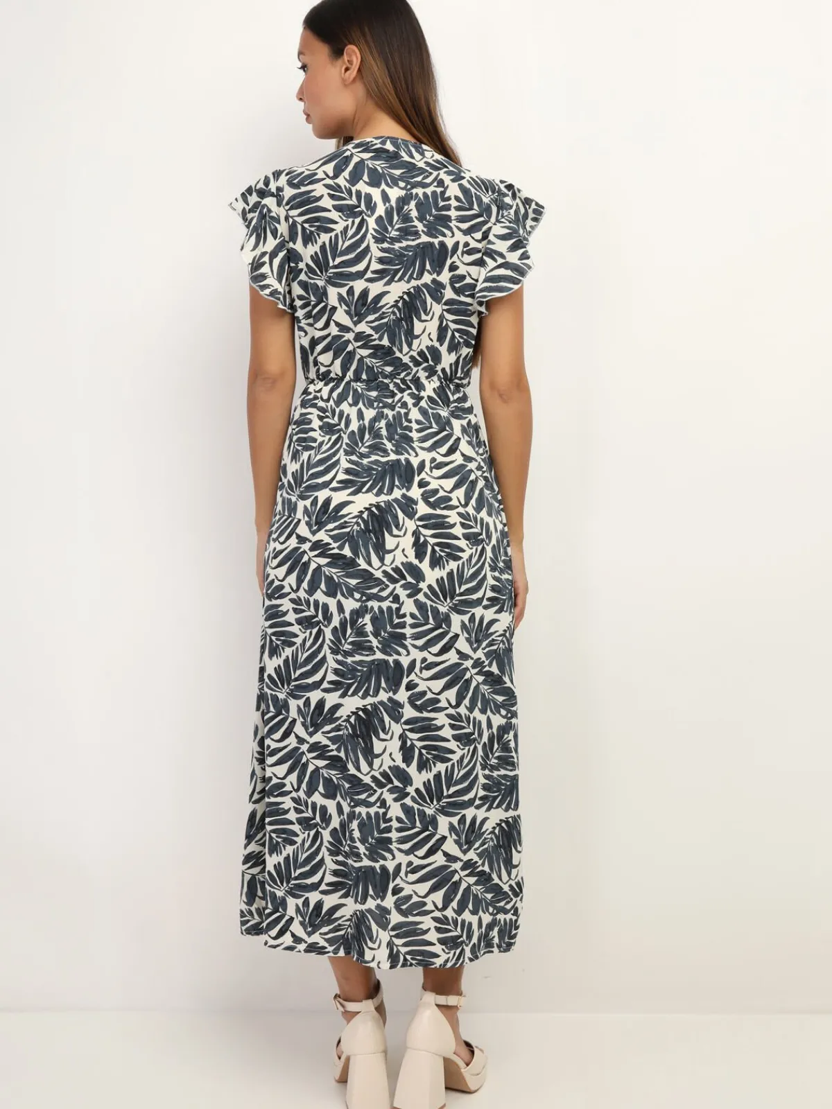 Best La Modeuse Robe longue cache c艙ur à imprimé feuilles Bleu