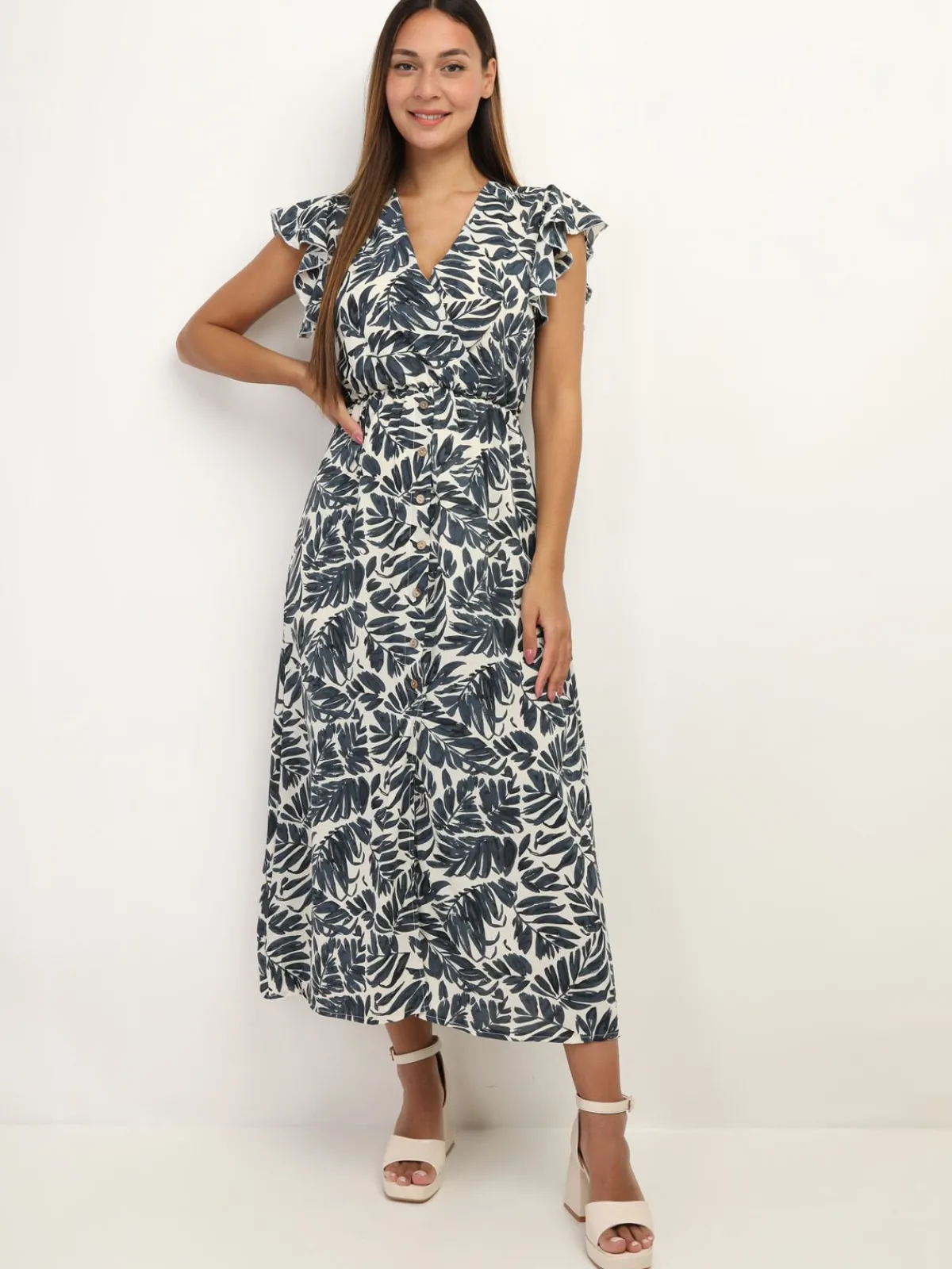 Best La Modeuse Robe longue cache c艙ur à imprimé feuilles Bleu
