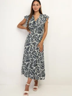 Best La Modeuse Robe longue cache c艙ur à imprimé feuilles Bleu