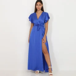 Hot La Modeuse Robe longue cache c艙ur fendue Bleu
