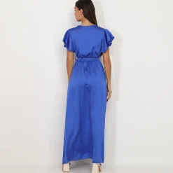 Hot La Modeuse Robe longue cache c艙ur fendue Bleu