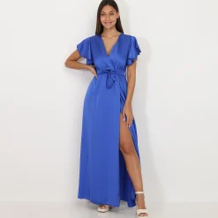 Hot La Modeuse Robe longue cache c艙ur fendue Bleu