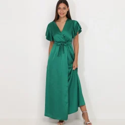 Best La Modeuse Robe longue cache c艙ur fendue Vert