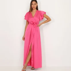 Hot La Modeuse Robe longue cache c艙ur fendue Fuchsia