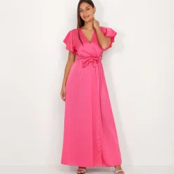 Hot La Modeuse Robe longue cache c艙ur fendue Fuchsia