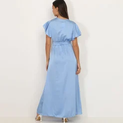 Online La Modeuse Robe longue cache c艙ur fendue BleuClair