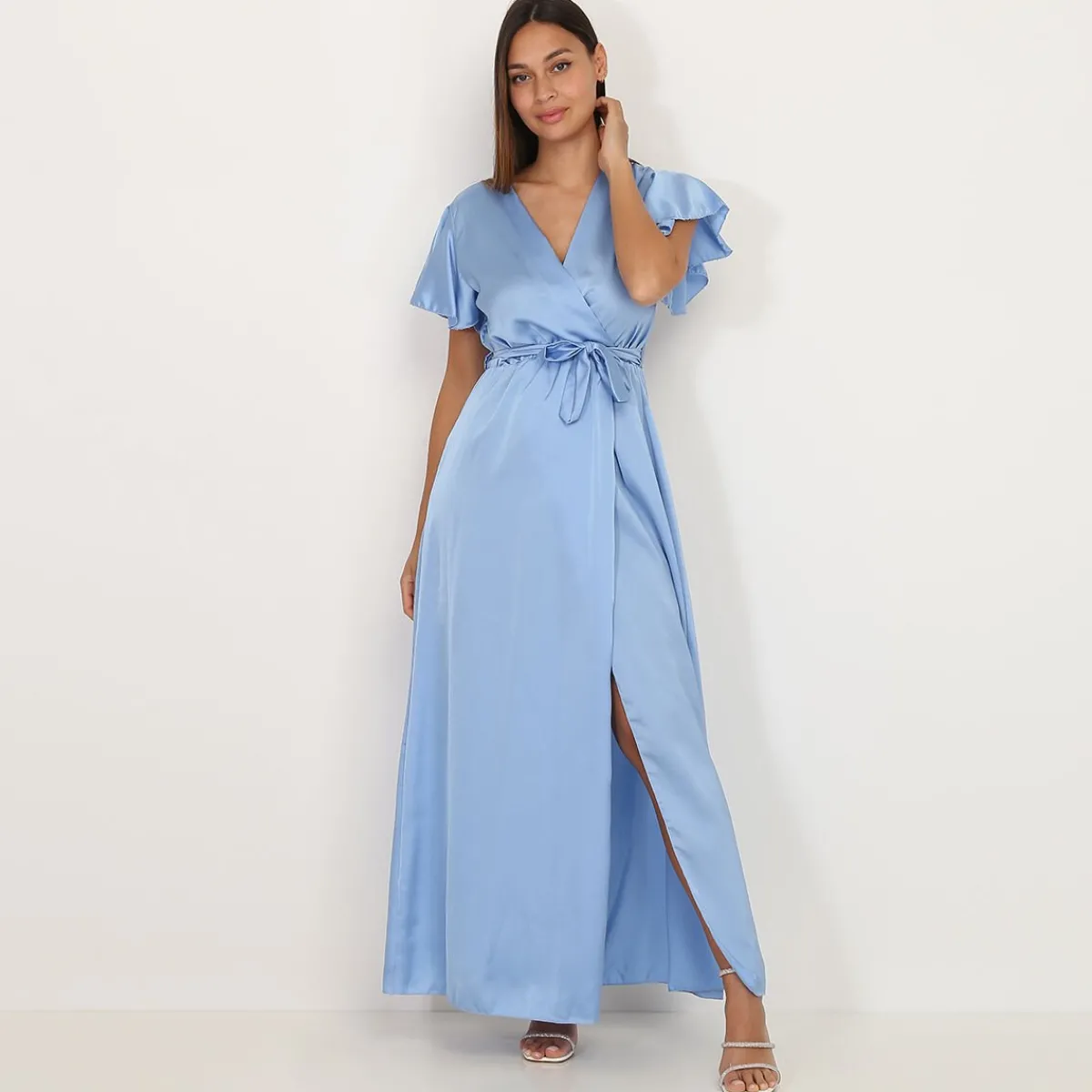 Online La Modeuse Robe longue cache c艙ur fendue BleuClair